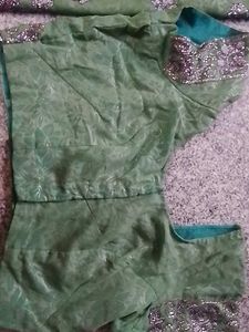 Green &amp; Silver Embroidered Saree