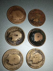 6 - Quartee Anna Indian Coins 120+ Yrs Old Antique