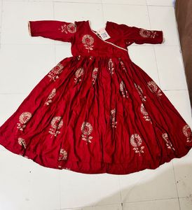 Maroon Floral Print Anarkali Dress
