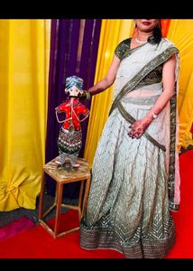 Elegant Green &amp;designer Lehenga &amp; Saree 2 In One