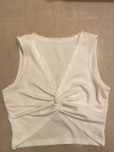 White Knot-Front Crop Top