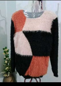 Color Block Fuzzy Sweater