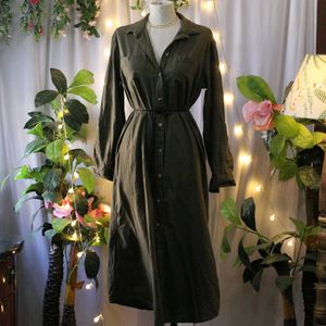 Olive Green Midi Shirt Dress