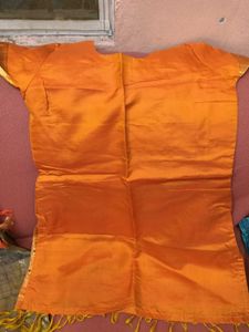1-TimeUsedGirls Grey&amp;Orange LehengaCholi-PattuPava