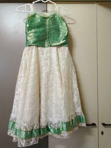 Girls Long Gown White and Green