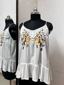 White Strappy Embroidered Top