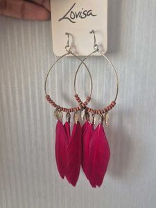 Feather Drop Hoop Earrings