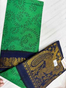 Green & Navy Sari
