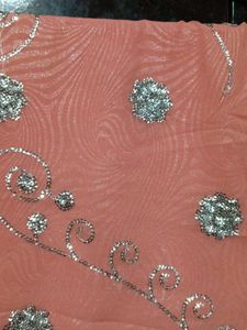 Embroidered Peach Saree
