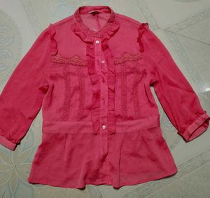 Pink Ruffle Shirt Top