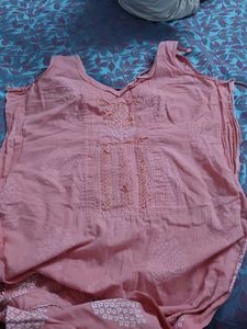 Peach Color Kurta / Kurti With Pearl Beads Work