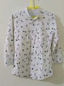 China Collar White Floral Shirt