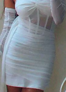 White Ruched Mini Dress with Gloves