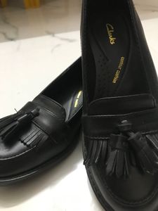 Clarks Black Leather Tassel Loafers