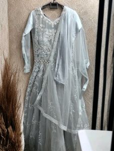 ✨Heavy Embroidered Net Maxi Dress+ Dupatta+Pant