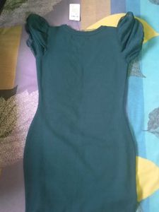 Green Puff Sleeve  One Piece Dress