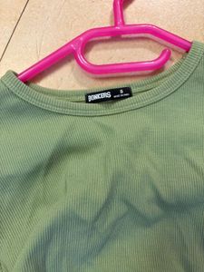 Green Ribbed Tie-Back Top