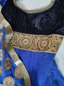 Blue &amp; Black Embroidered Anarkali