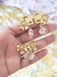 Zaveri Pearls Statement Earrings and Ring set with Druzy Stone