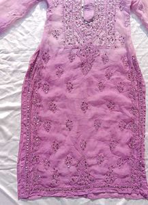 Tie Dry Lavender Chikankari Mirror Work Kurti💜