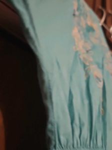 Teal Embroidered Button-Down Dress