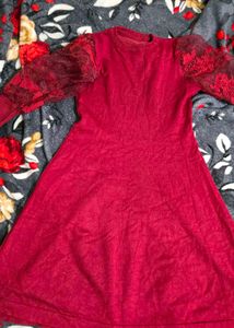 Elegant Red Lace Sleeve Dress