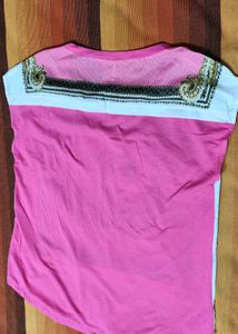Zishen Women Pink Dog Printed Embellished Top