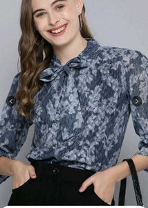 Floral Print Tie-Neck Blouse