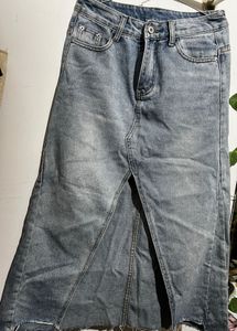 Denim Midi Skirt with Slit