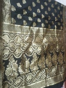Black Banarsi Silk Saree With Stiched Blouse