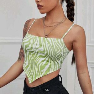 Green and White zebra print crop top from, SHEIN.