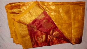 Gold &amp; Red Silk Blend Saree