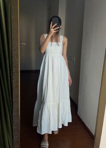 NEW LOOK Square Neck Back-Tie Midi Dress in White
