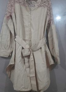 Lace Detail Beige Tunic Top