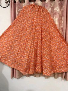 Orange Floral Print Skirt
