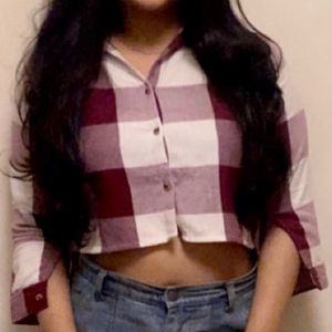 beautiful Maroon n white crop shirt