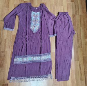 Purple Embroidered Kurta Set