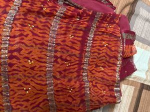Orange & Red Animal Print Saree