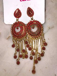 Red &amp; Gold Indian Earrings