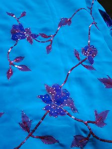 Pretty Blue Chiffon Saree With Sequins Work