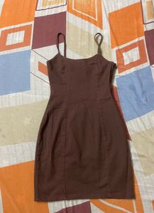 H&amp;m Brown Twill Fitted Dress