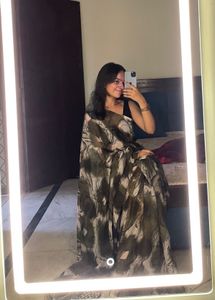 Elegant Olive Green Printed Saree