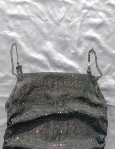 (Urbanic)Glittery Rhinstone Chain Ruched Dress