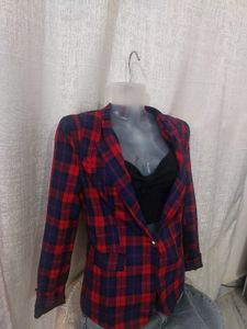 Red-Checked Plaid Blazer-Slim fit