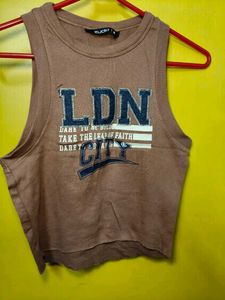 Brown printed crop tank top