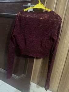 Burgundy Lace Crop Top