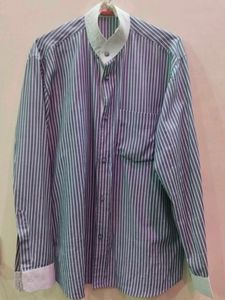 Striped Mandarin Collar Shirt
