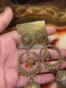 Jhumka Earrings with Colorful Beads