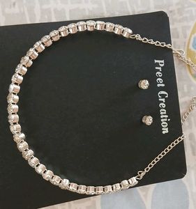 Elegant Crystal Choker Necklace &amp; Stud Earrings Se