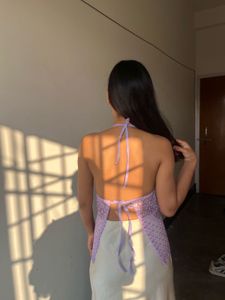 y2k backless Lavender Floral Halter Top